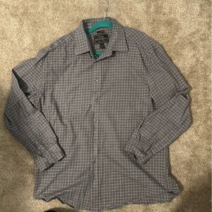 Jos A Banks Reserve Gray Plaid Button Up Flannel Men Size L Cotton CASHMERE